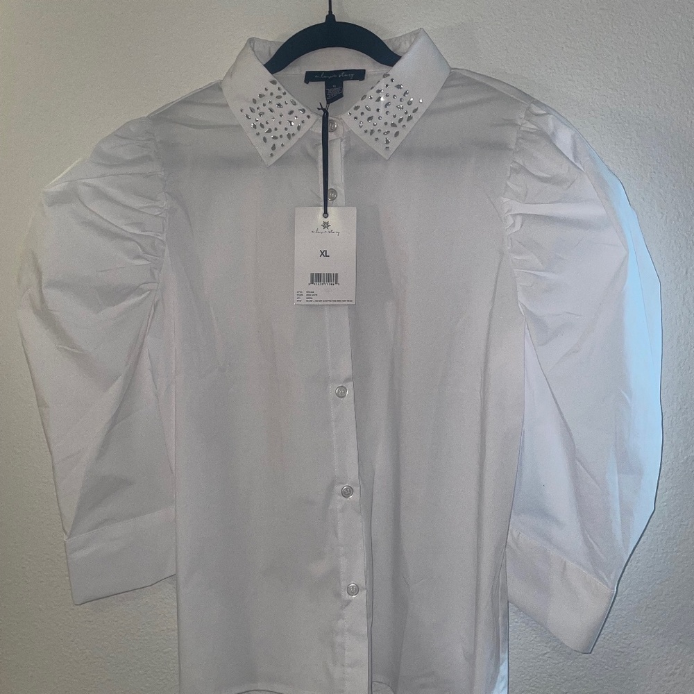 A Love Story: The Mallory-Long puff Sleeve button down embellished collar